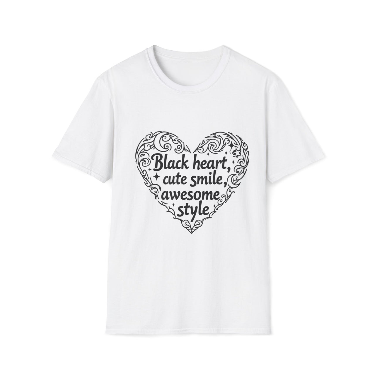 Macabre Threads White Charming Contrast T-Shirt – Gothic Heart Statement Tee