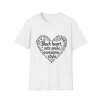 Macabre Threads White Charming Contrast T-Shirt – Gothic Heart Statement Tee