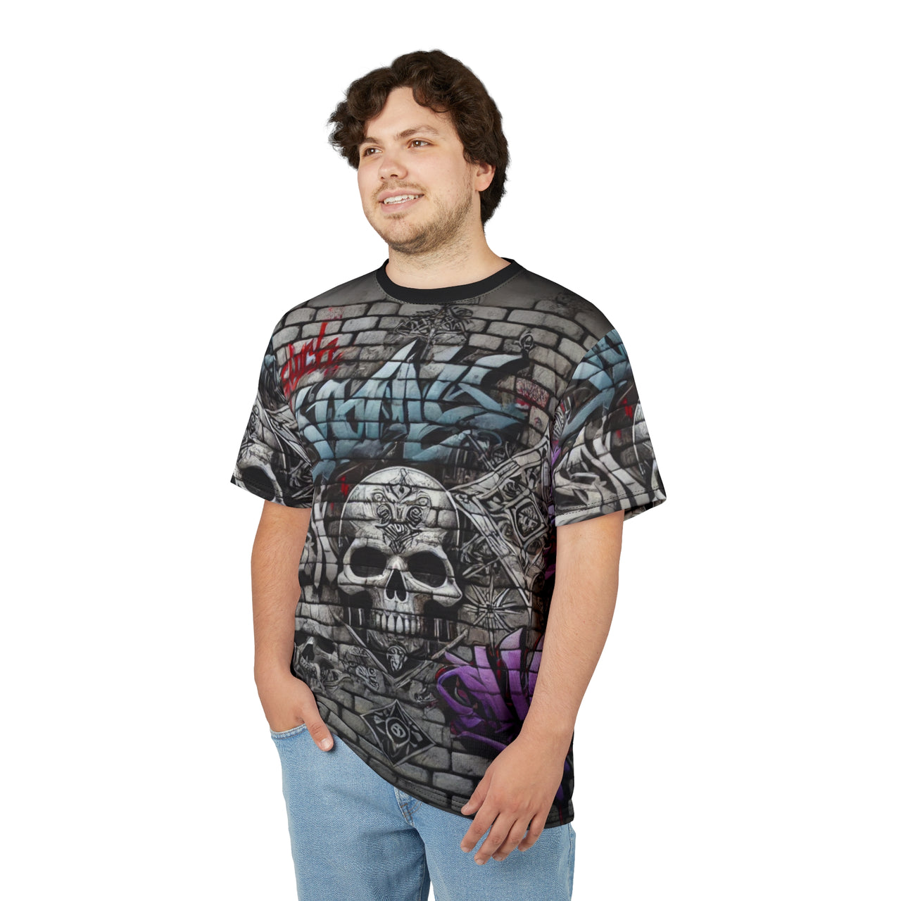 Macabre Threads Graffiti Requiem All-Over Print T-Shirt – Urban Gothic Street Art Tee