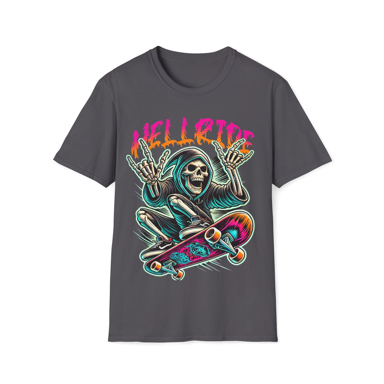 Macabre Threads Charcoal Hellride – Grim Reaper Skateboard T-Shirt