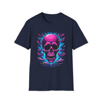 Macabre Threads Navy Bat Swirl Skull T Shirt – Neon Gothic Bat Skull Tee