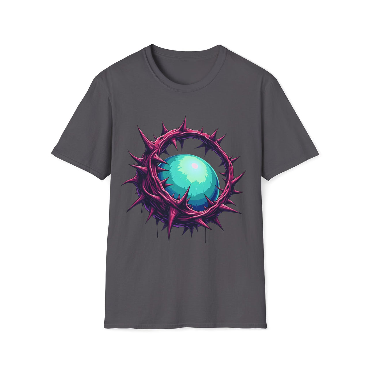 Macabre Threads Charcoal Luminous Maze T-Shirt – Gothic Orb and Thorns Graphic Tee