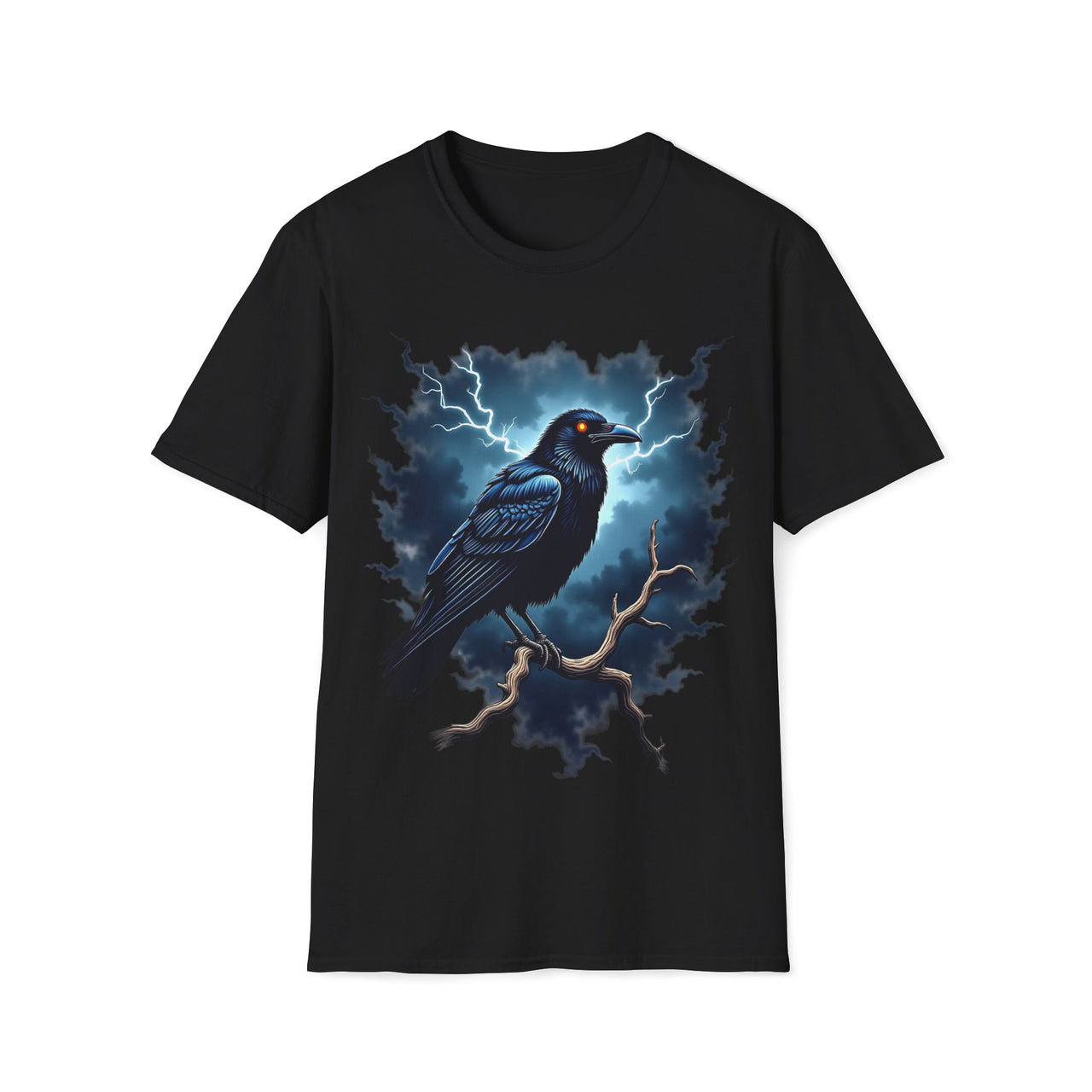 Macabre Threads Black Raven Storm T-Shirt – Gothic Raven Lightning Graphic Tee