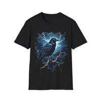 Macabre Threads Black Raven Storm T-Shirt – Gothic Raven Lightning Graphic Tee