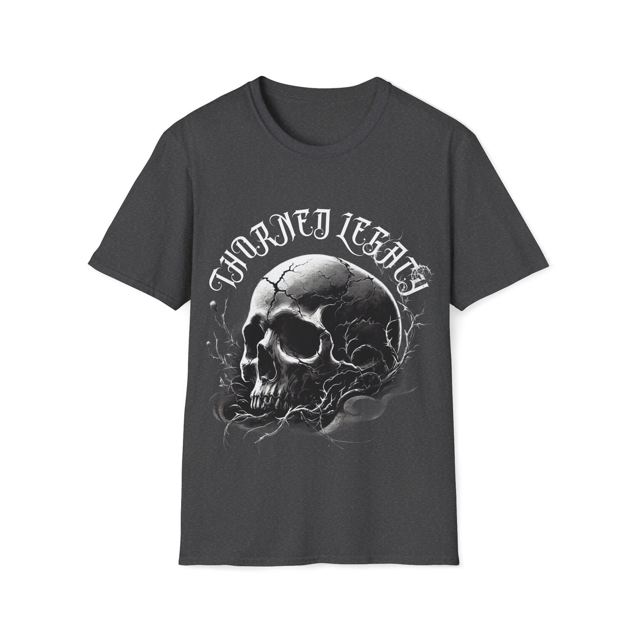 Macabre Threads Dark Heather Thorned Legacy – Skull with Thorns Shirt