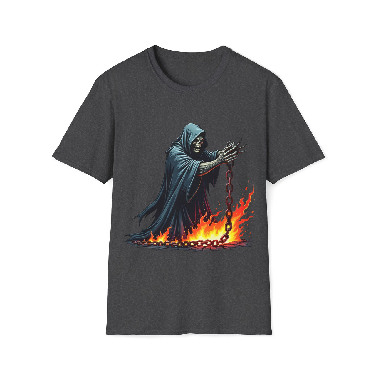 Macabre Threads Dark Heather Fiery Reaper – Chains of Flame T-Shirt