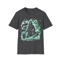 Macabre Threads Dark Heather Ghostwake – Grim Reaper T-Shirt With Ghost Ship