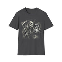 Macabre Threads Dark Heather Lantern of Dread – Grim Reaper T-Shirt With Lantern