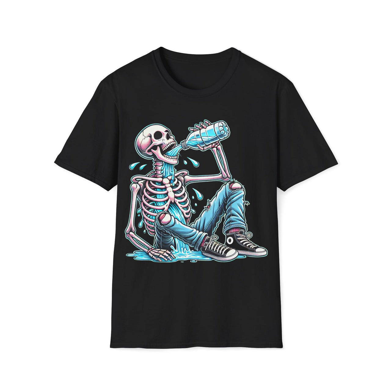 Macabre Threads Black Bone Thirsty – Skeleton Water Chug T-Shirt
