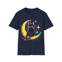 Macabre Threads Navy Cosmic Feline – Lunar Cat T-Shirt