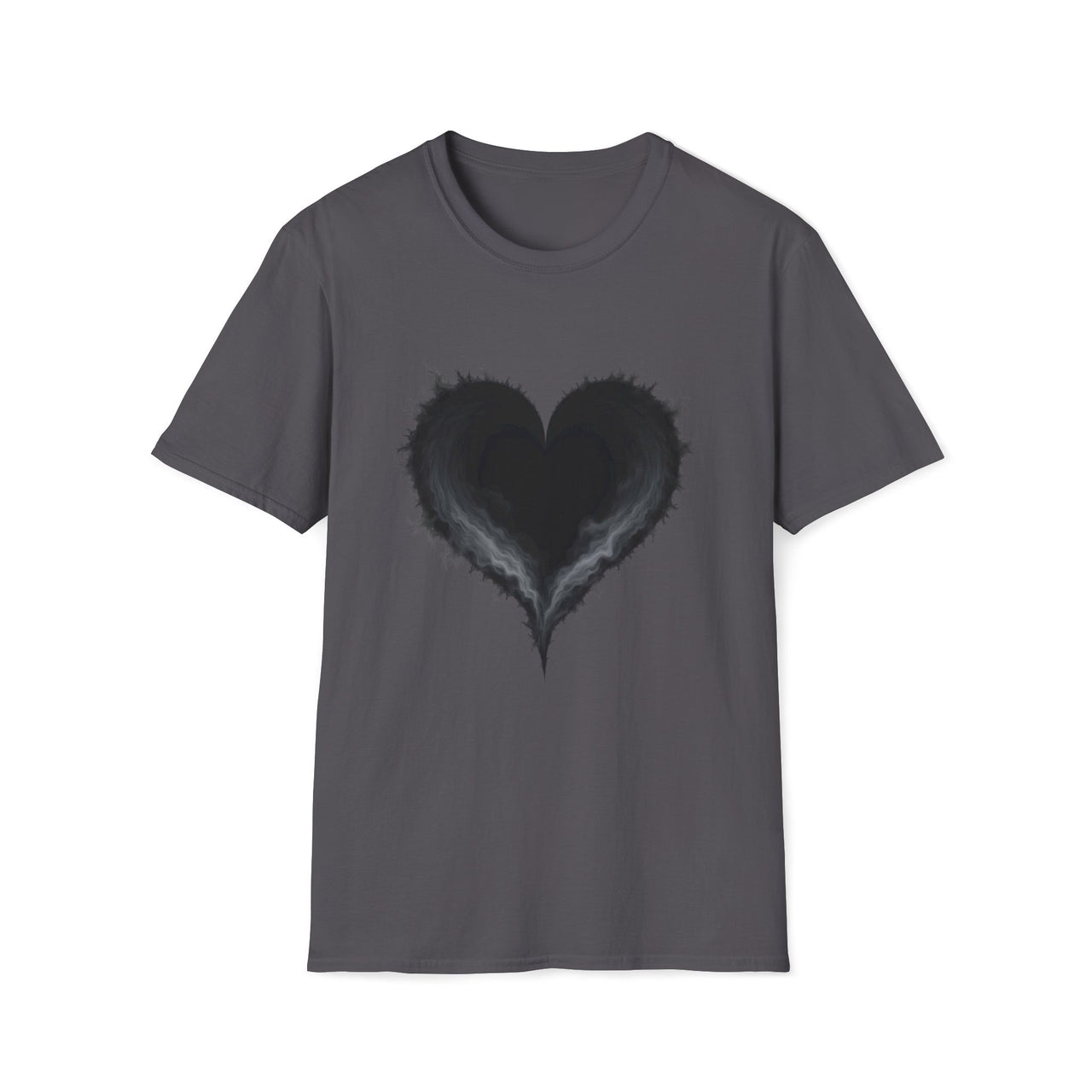 Macabre Threads Charcoal Vortex Heart T-Shirt – Dark Gothic Smoke Heart Tee