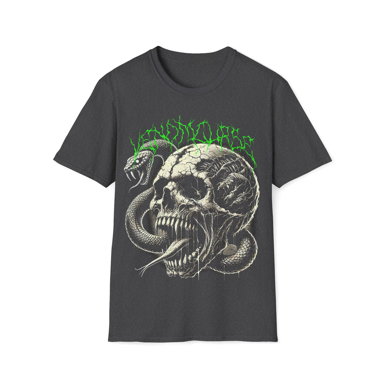 Macabre Threads Dark Heather Venomcurse – Skull and Snake T-Shirt