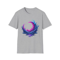 Macabre Threads Sport Grey Moon Ripples T-Shirt – Gothic Crescent Wave Graphic Tee