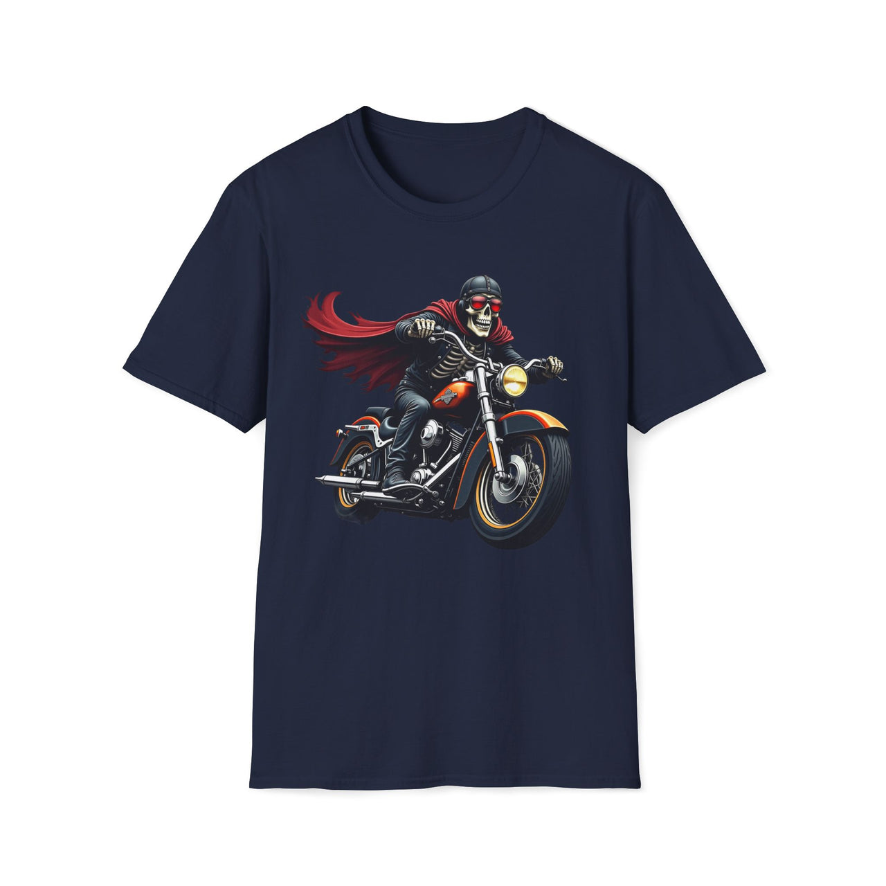 Macabre Threads Navy Gothic Rider T-Shirt – Skeleton Motorcycle Graphic Tee