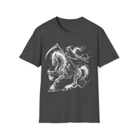 Macabre Threads Dark Heather Doomstead – Grim Reaper T-Shirt On Horseback