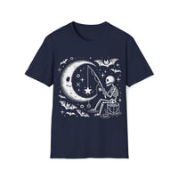 Macabre Threads Navy Starlight Catch T-Shirt – Whimsical Gothic Skeleton Design