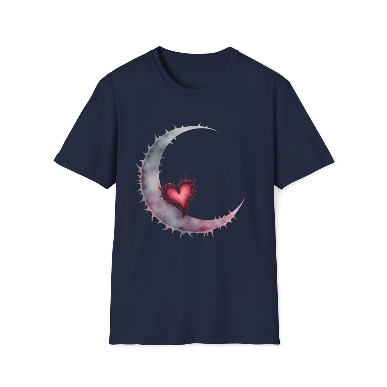 Macabre Threads Navy Mystic Moon – Gothic Crescent Heart T-Shirt