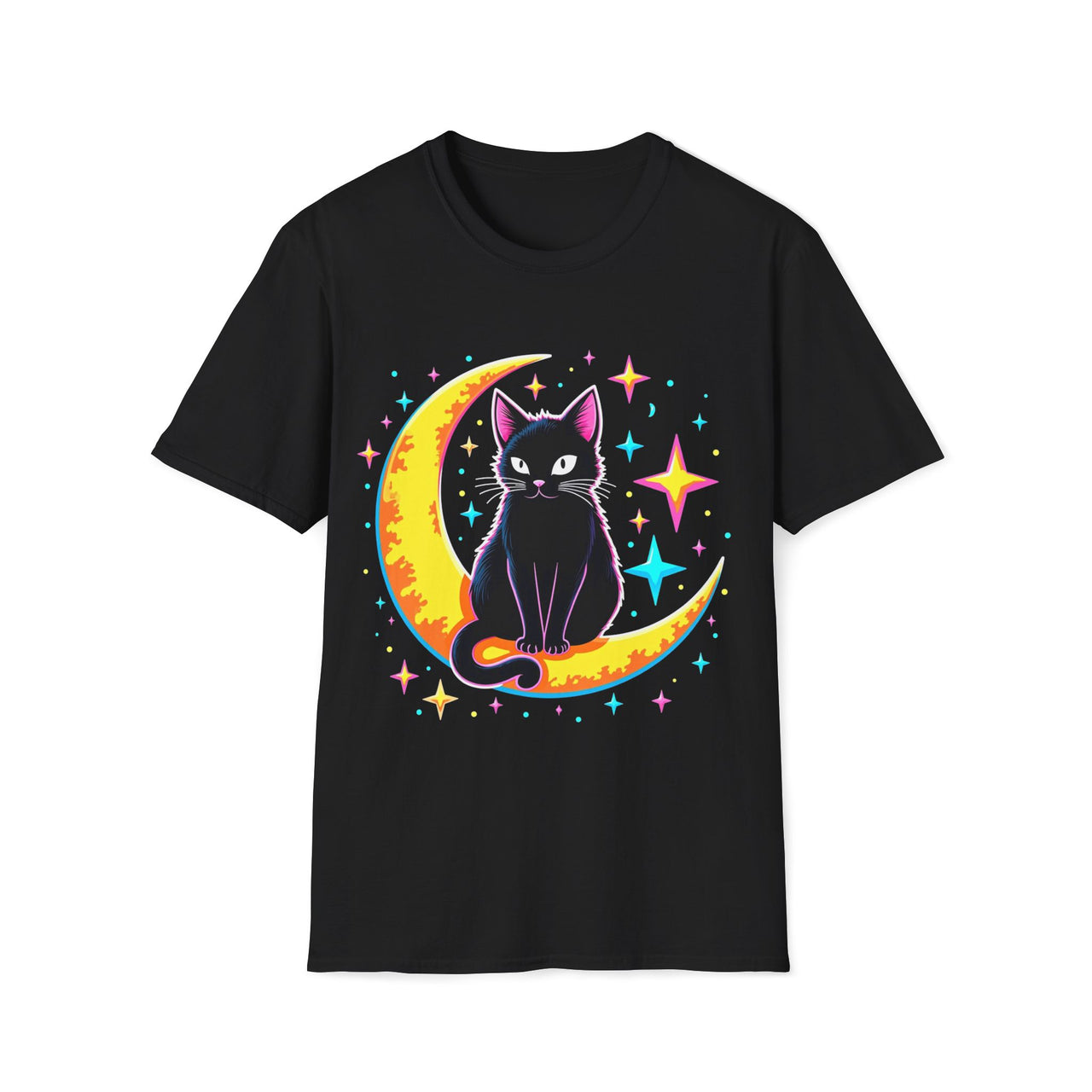 Macabre Threads Black Cosmic Feline – Lunar Cat T-Shirt