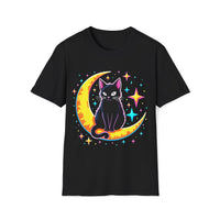 Macabre Threads Black Cosmic Feline – Lunar Cat T-Shirt