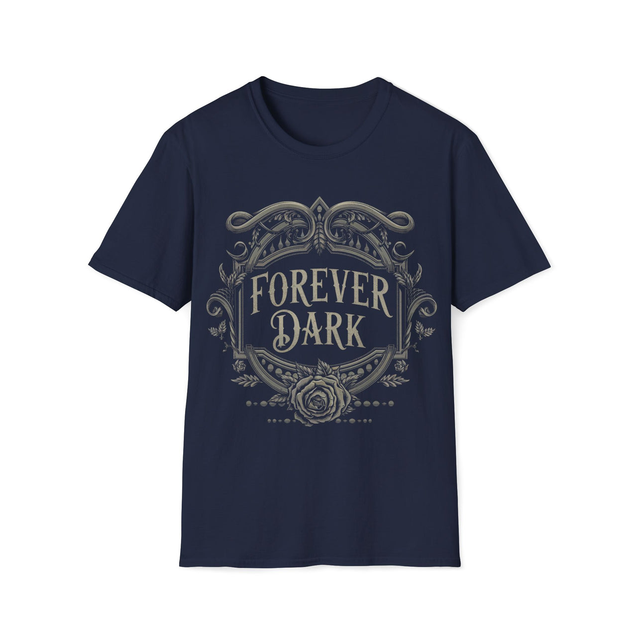 Macabre Threads Navy Forever Dark T-Shirt – Gothic Rose Emblem Tee