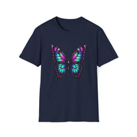 Macabre Threads Navy Psychedelic Butterfly T-Shirt – Gothic Neon Butterfly Graphic Tee