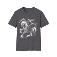 Macabre Threads Charcoal Doomstead – Grim Reaper T-Shirt On Horseback