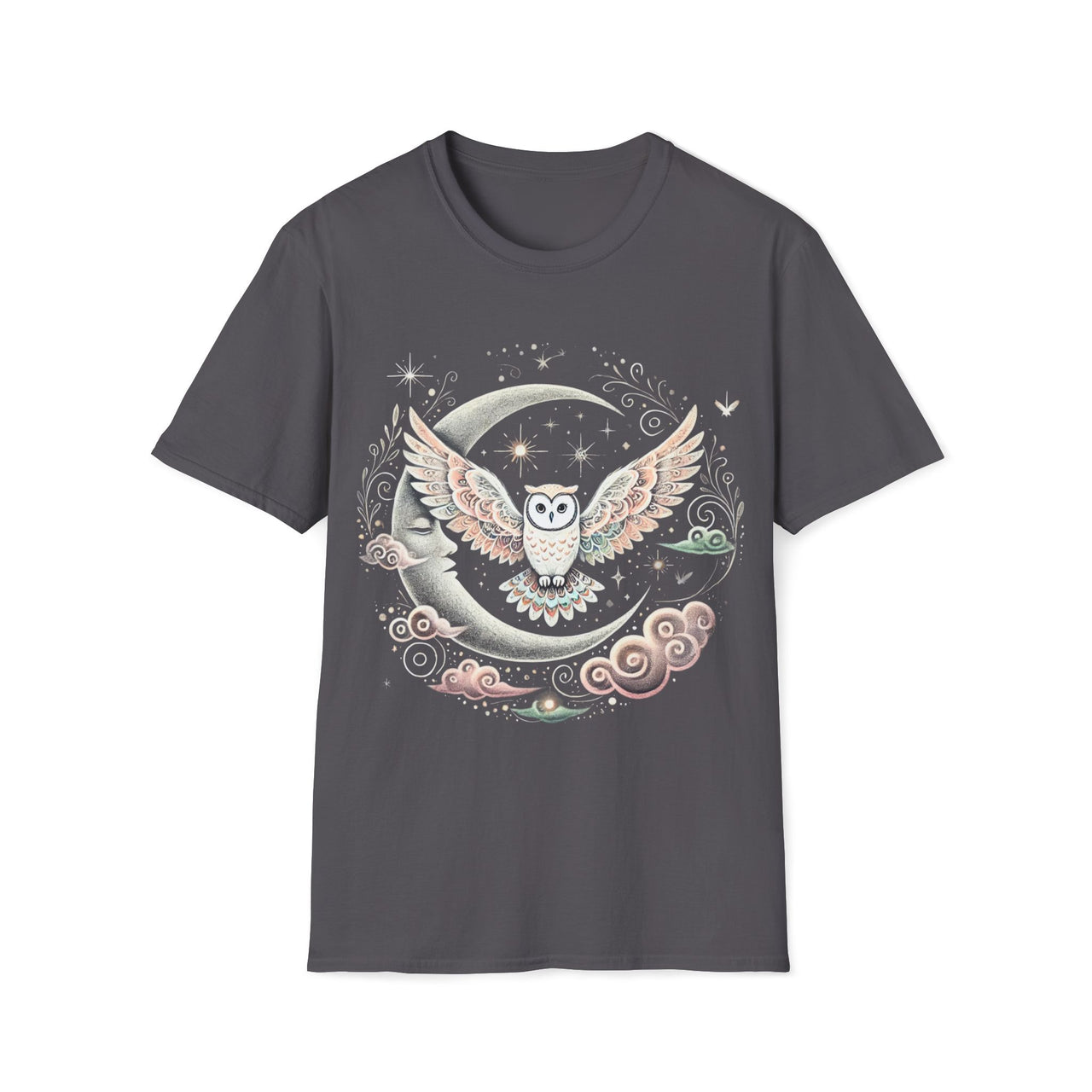 Macabre Threads Charcoal Celestial Guardian – Moon Owl T-Shirt