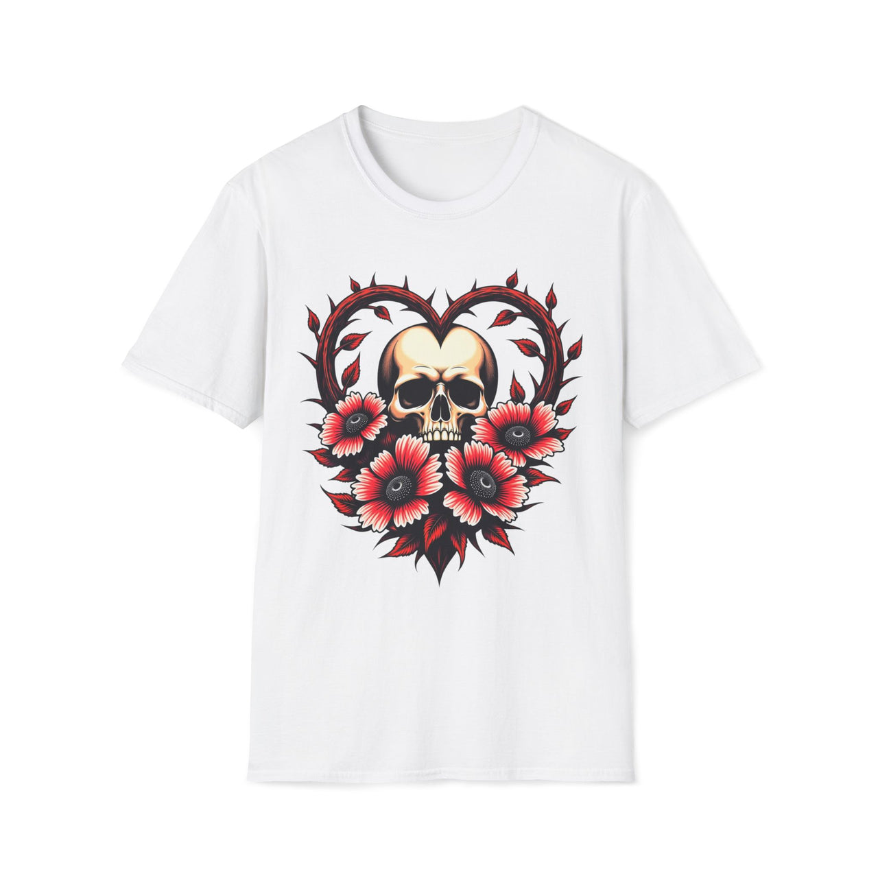 Macabre Threads White Gothic Bloom Romantic Skull T Shirt – Dark Floral Gothic Tee