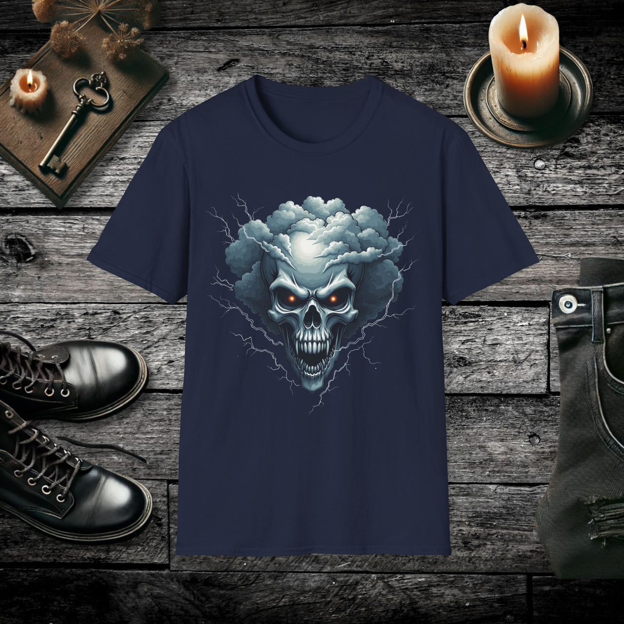 Skull Storm Lightning Skull T Shirt – Gothic Thunder Skull Tee