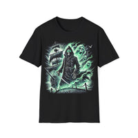 Macabre Threads Black Ghostwake – Grim Reaper T-Shirt With Ghost Ship