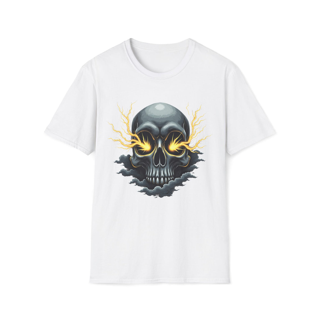 Macabre Threads White Storm Skull Electric Skull T Shirt – Gothic Lightning Tee