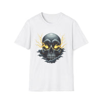 Macabre Threads White Storm Skull Electric Skull T Shirt – Gothic Lightning Tee