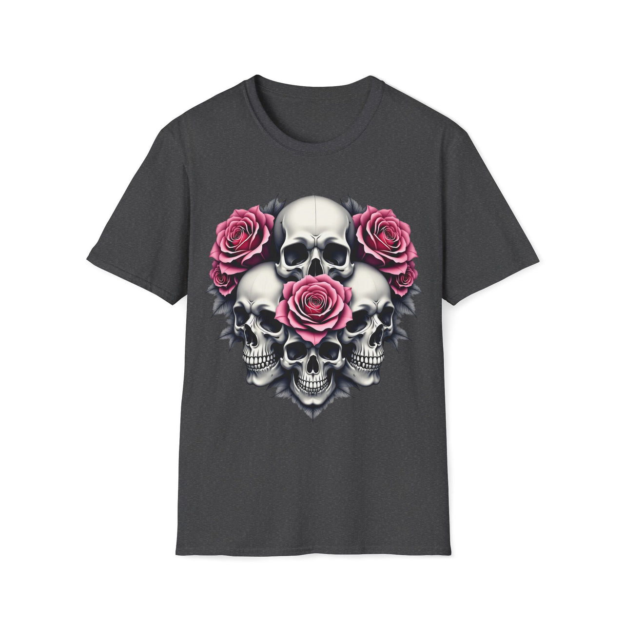 Macabre Threads Dark Heather Fractal Fusion – Floral Skull Shirt