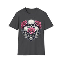 Macabre Threads Dark Heather Fractal Fusion – Floral Skull Shirt