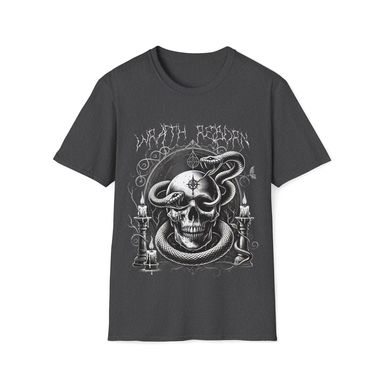 Macabre Threads Dark Heather Wrath Reborn – Occult Skull Shirt
