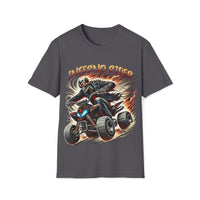 Macabre Threads Charcoal Inferno Rider - Fiery Skeleton on ATV Graphic Tee