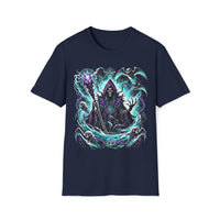 Macabre Threads Navy Spectral Sovereign – Grim Reaper Sorcerer T-Shirt