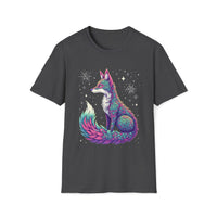Macabre Threads Dark Heather Cosmic Fox T-Shirt – Mystical Neon Fox Graphic Tee