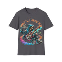 Macabre Threads Charcoal Riff Reaper – Grim Reaper Guitar T-Shirt