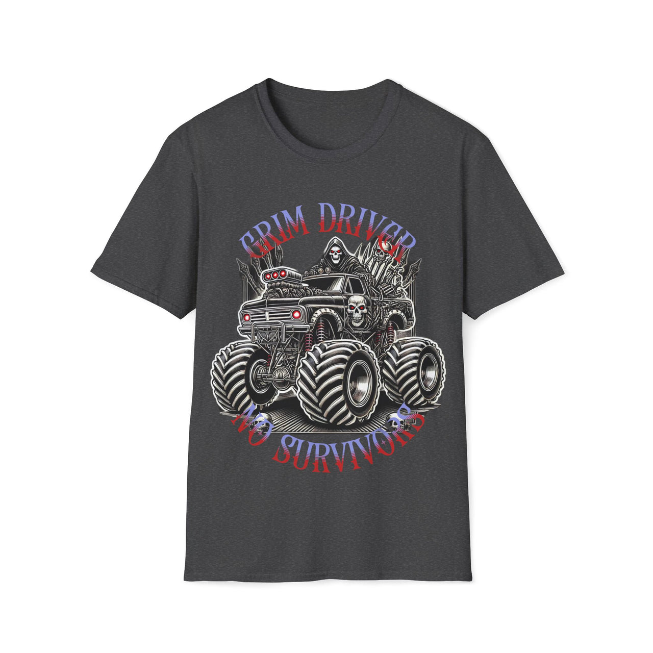 Macabre Threads Dark Heather Grim Driver – Monster Truck Reaper Tee