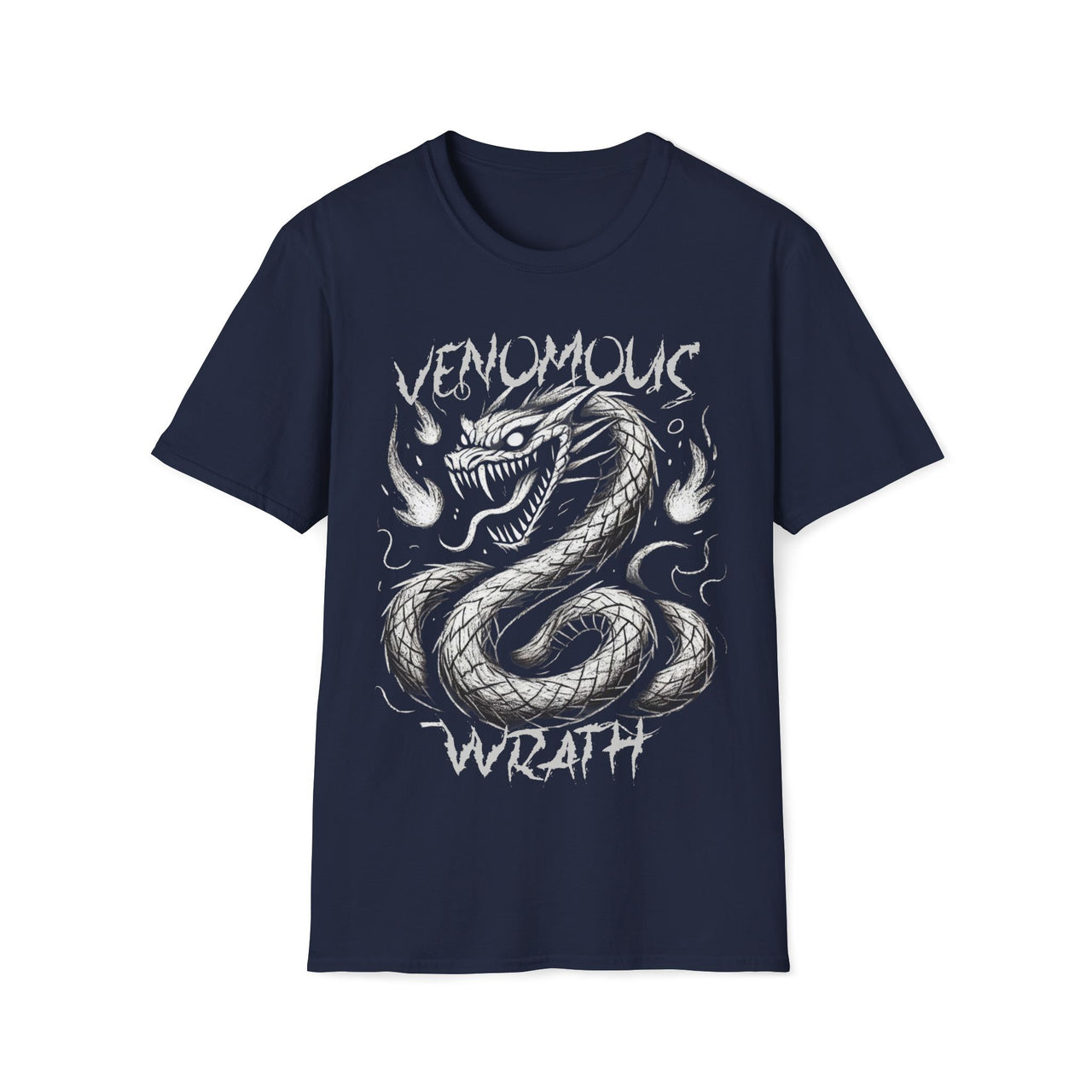 Macabre Threads Navy Venomous Wrath T-Shirt – Coiled Serpent Horror Tee