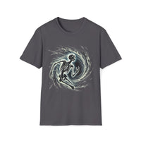 Macabre Threads Charcoal Vortex Revenant T-Shirt – Gothic Skeleton in Swirling Energy