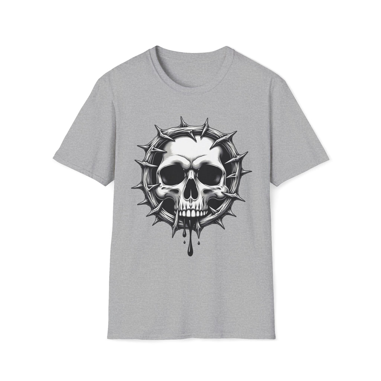 Macabre Threads Sport Grey Gothic Skull Thorned Skull T Shirt – Dark Gothic Graphic Tee