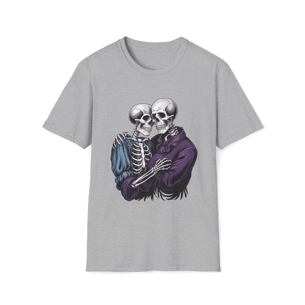 Macabre Threads Sport Grey Eternal Embrace T-Shirt – Gothic Skeleton Love Tee