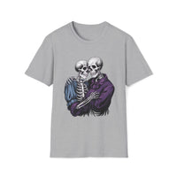 Macabre Threads Sport Grey Eternal Embrace T-Shirt – Gothic Skeleton Love Tee