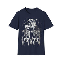 Macabre Threads Navy Eternal Soulmates T-Shirt – Gothic Skeleton Lovers Under the Moon