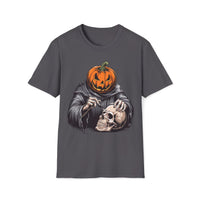 Macabre Threads Charcoal Pumpkin Head T-Shirt – Creepy Halloween Skull Tee