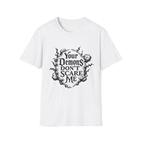 Macabre Threads White Gothic Resolve T-Shirt – Your Demons Don’t Scare Me Tee