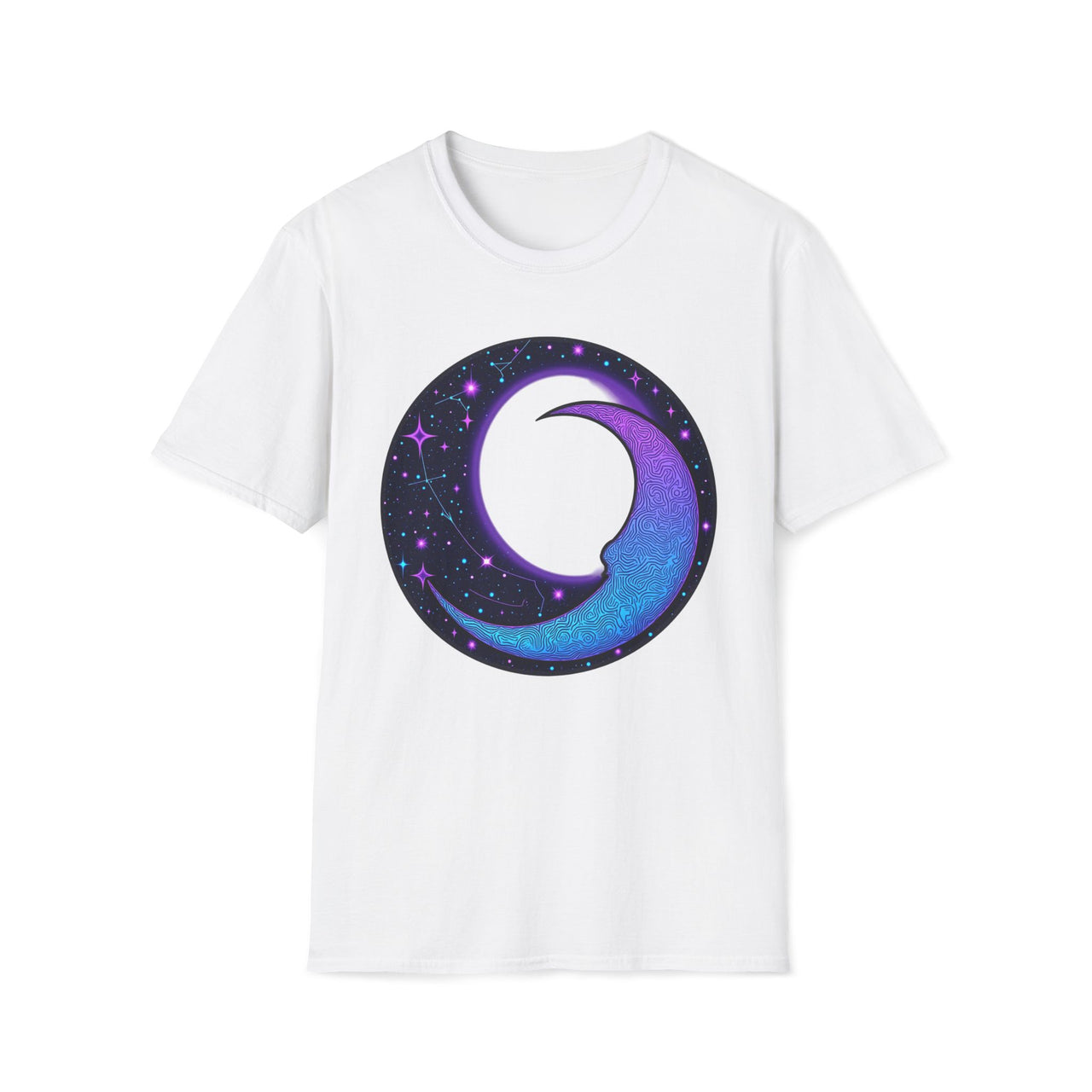 Macabre Threads White Lunar Whimsy – Cosmic Moon Swirl T-Shirt