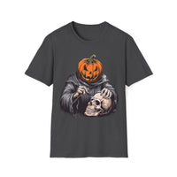 Macabre Threads Dark Heather Pumpkin Head T-Shirt – Creepy Halloween Skull Tee